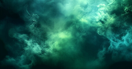 Wall Mural - Abstract backdrop Cloud of green and blue smoke on a black isolated background. soft mystery horror design, spooky background texture concept