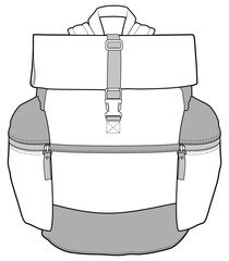 Wall Mural - boys utility rucksack flat sketch vector illustration technical cad drawing template