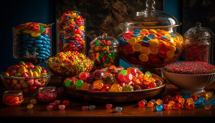 Sticker - Abundance of colorful candy in Halloween bowl generated by AI