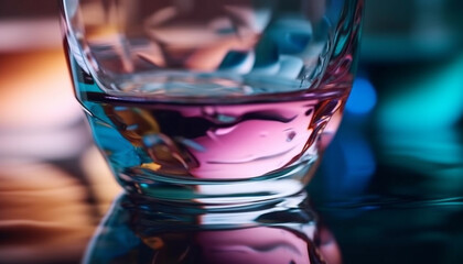 Wall Mural - Crystal wineglass reflects blue liquid in close up generated by AI