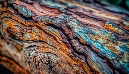 Poster - Rough weathered pine tree plank, multi colored striped backdrop generated by AI