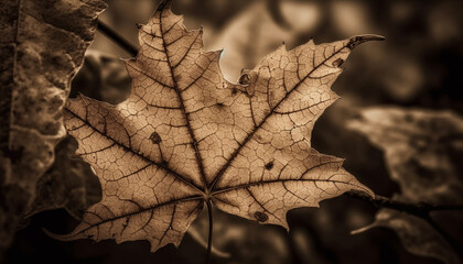 Poster - Vibrant maple leaf vein, symbol of autumn generated by AI