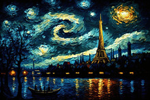 France On Paris On A Starry Night Van Gogh Style