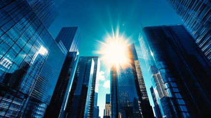 Sunlit Skyscrapers in Blue Sky