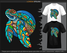 Sea Turtle Mandala Arts Isolated On Black And White T Shirt.