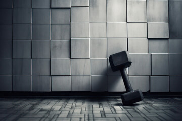 single dumbbell in a modern environment, concept for willpower endurance and physical and mental fitness, generative ai