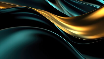 Canvas Print - Abstract wavy glossy gold and cyan turquoise background. Generative AI