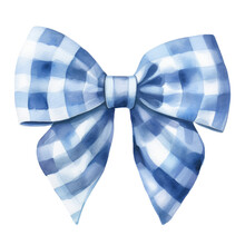 A Blue Gingham Bow On A White Background With A Watercolor Effect. Generative AI