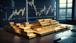  Gold Bars in front of  Assorted Charts showing treding information