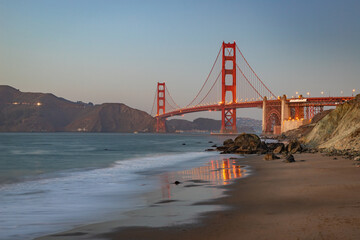 Wall Mural - Golden Gate Bridge and Baker Beach at Sunset