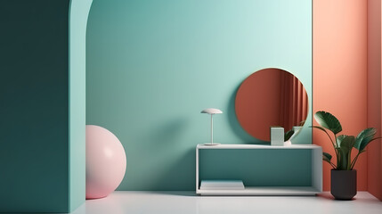 Home mockup, modern interior background, 3d render, Bright color. Generative Ai