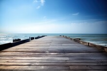 A Long Wooden Pier Stretching Out Into The Ocean, Generative AI