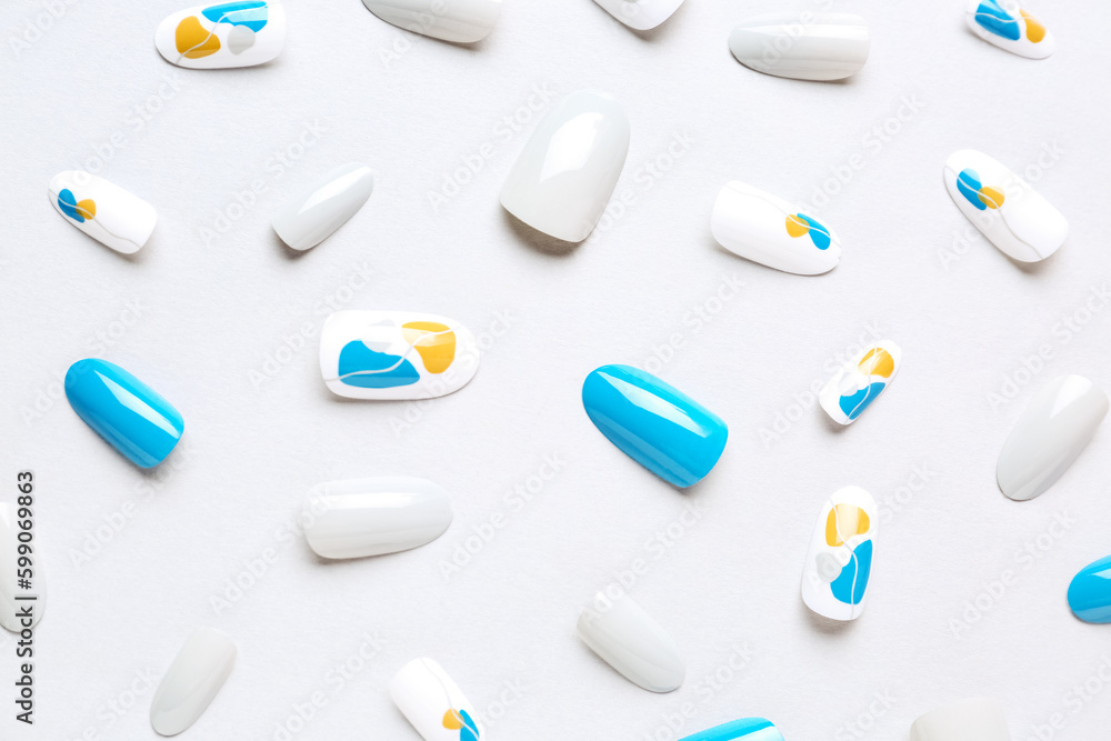 Press-on nails on white background