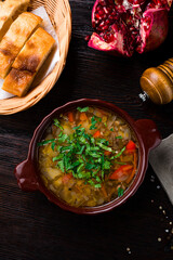 Sticker - Lunch cabbage soup with potatoes, carrots, pork, onion, sweet pepper and greens.