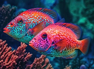 Two colorful fishes swimming in the water