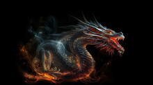 Dragon With Fire And Smoke Isolated On Black Background.generative Ai