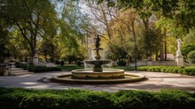 A Statue Water Fountain In The Park. Generative AI
