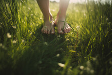 A Woman's Feet In A Field Of Grass AI-generated Art, Generative AI, Illustration