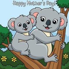  Mothers Day Koala Colored Cartoon Illustration Generative AI