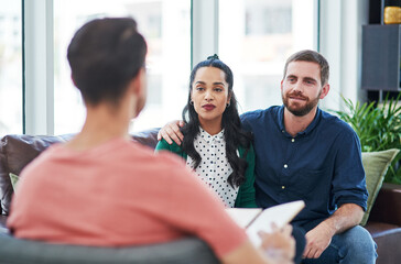 Sticker - For sound advice, ask the specialist. a young couple having a consultation with a specialist.