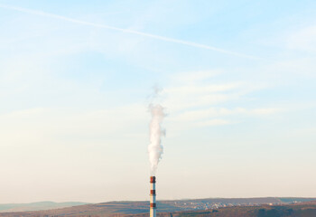 Wall Mural - Smoke Pipe Of A Chemical Plant .  Industrial pipe with white smoke 