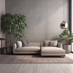 Canvas Print - Minimalist interior ,Sofa furniture and plants, modern room design. generative AI