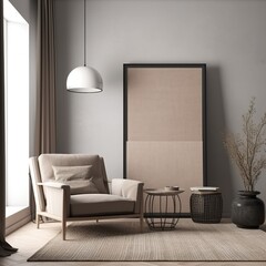 Wall Mural - Mock up frame in a beige room with a home interior background. generative AI