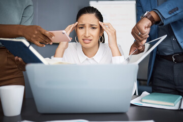 Wall Mural - I need more hands to get everything done on time. a young businesswoman looking stressed out in a demanding office environment.