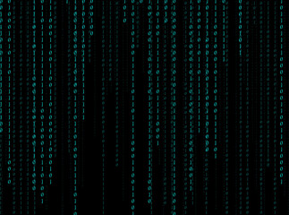 Binary code in digital space. 1s and 0s on black background