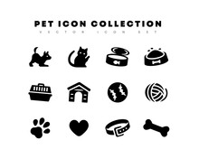 Pet Related Icons. Dog And Cat Related Symbol Collection. Animal Flat Vector Illustrations Set