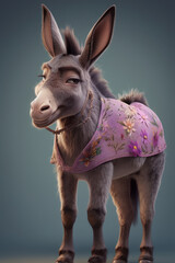 Wall Mural - Anthropomorphic donkey dressed in human clothing. humanized animal concept. AI generated, human enhanced. Vertical image