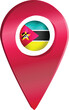 Destination pin icon with Mozambique flag.Location red map marker