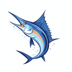 Vector illustration of blue marlin sword fish jump from water outdoor fishing sport logo design