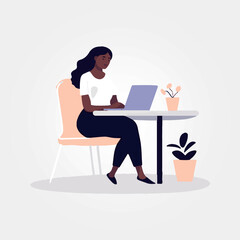 Wall Mural - woman working sitting on laptop, vector illustration