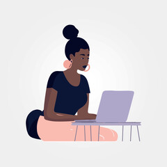 Wall Mural - young girl working on her laptop, vector illustration