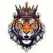 Colorful angry tiger king wearing crown for t-shirt design wallpaper and tattoo concept vector illustration