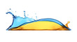© Vita - Water wave splash isolated on a transparent background. Graphic Resource for splashing ocean water wave in bright blue and yellow colors. Clip art clean png for text backdrop. Generative AI