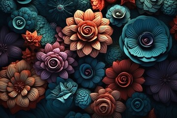 Wall Mural - a bouquet of multicolored flowers set against a dark backdrop Generative AI