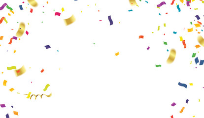 Celebration background with confetti and ribbons. Vector illustration.