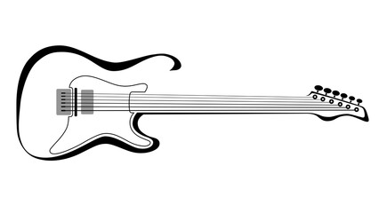 Black and white electric guitar line-art illustration. Has an alpha channel. Music logo