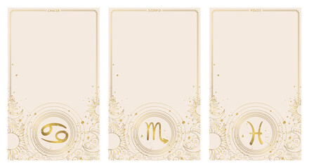 Wall Mural - cancer, scorpio, pisces, water zodiac astrological signs, set of vintage cards with copy space for t