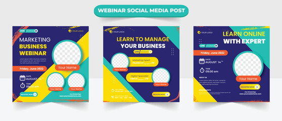 Wall Mural - set of social media post square for business marketing and company profile webinar banner poster tem