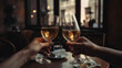 © PETR BABKIN - two people are holding wine glasses and toasting. Generative Ai
