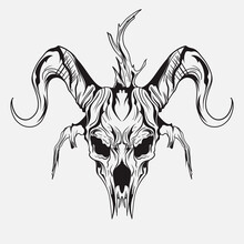 Tattoo And T Shirt Design Black And White Hand Drawn Goat Skull Engraving Ornament