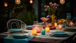 © djvstock - Luxury candlelight dinner party elegant decor, relaxation, romance generated by AI
