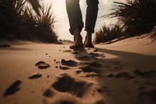 Walking In Sandy Beach Background Generative AI