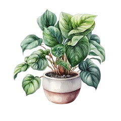 Wall Mural - Watercolor of a Calathea Orbifolia Plant in a pot illustration isolated on white, transparent background, PNG, generative ai