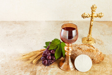 Wall Mural - Communion Still life with chalice of wine and bread