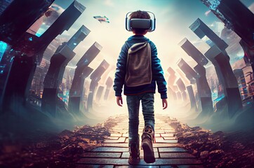 Boy Lost In Virtual Reality World Generative AI