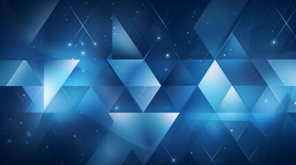 Wall Mural - Blue triangle shapes polygonal geometric mosaic grid abstract and waves background, generative AI